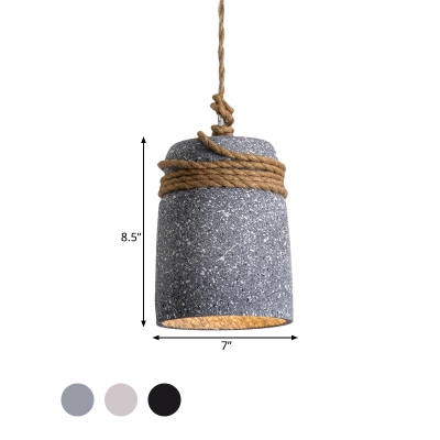 Black/Grey/White 1 Head Pendant Lighting Industrial Cement Bell Hanging Ceiling Lamp with Rope Rod