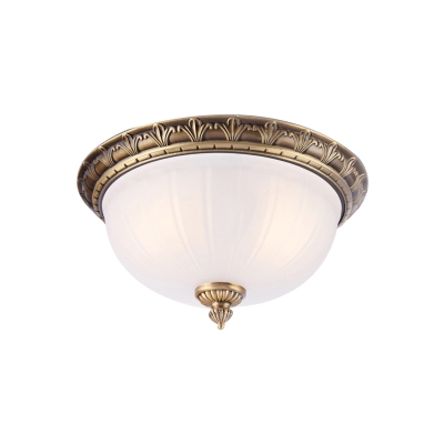 Brass 4-Head Ceiling Lamp Traditional Frosted White Glass Dome Flush Mount Fixture, 12