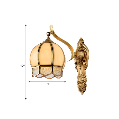 Brass Dome Wall Sconce Vintage Matte Glass 1/2-Light Lounge Wall Light Fixture with Scalloped Edge