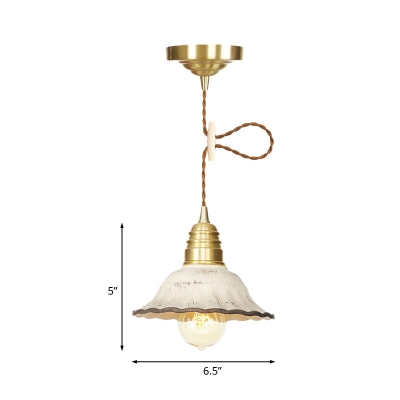 Ceramics Scalloped Hanging Lighting Industrial 1 Light Clothes Shop Pendant Lamp Fixture in Gold