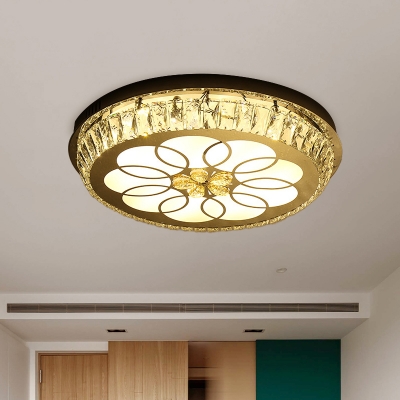 Chrome LED Ceiling Mount Lighting Modernism Cut Crystal Block Round Flushmount Lamp