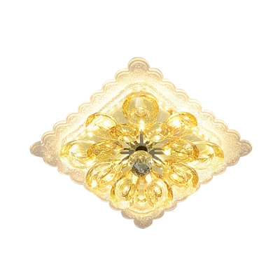 Classic Square Ceiling Lighting LED Amber Crystal Flush Mount Light Fixture with Clear Acrylic