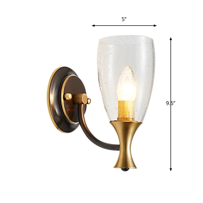 Clear Glass Bell Wall Lighting Vintage 1-Light Dining Room Wall Sconce Light Fixture in Brass