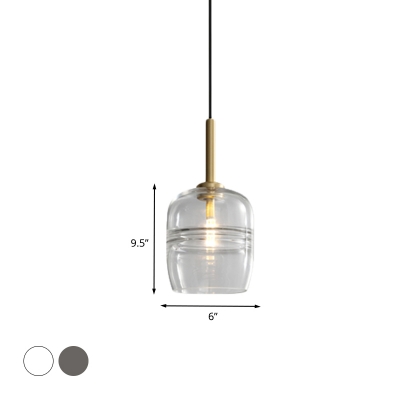 Clear/Smoke Gray Glass Ruffle Hanging Pendant Minimalism 1-Light Suspension Lamp for Bedside
