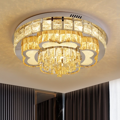 Contemporary Round/Flower Flushmount LED Faceted Crystal Ceiling Flush Mount Light in Chrome