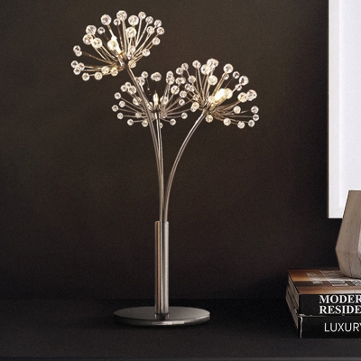 Crystal Bead Dandelion Nightstand Light Modernism LED Bedside Night Lamp in Silver