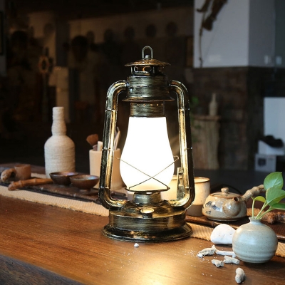 Frosted Glass Kerosene Table Lighting Vintage Style 1 Light Bedroom Desk Light in Brass
