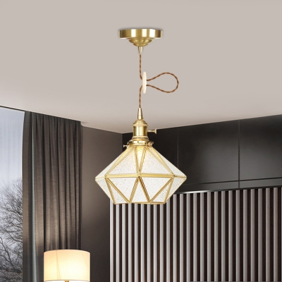 Gold 1 Head Hanging Light Kit Traditional Clear Water Glass Diamond Pendant Ceiling Lamp