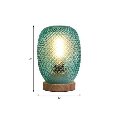 Green Glass Pineapple Table Light Designer 1 Bulb Wood Nightstand Lamp for Bedside