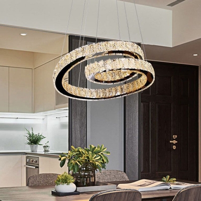 Hand-Cut Crystal Chrome Chandelier Twisted LED Modernism Pendant Ceiling Light for Kitchen