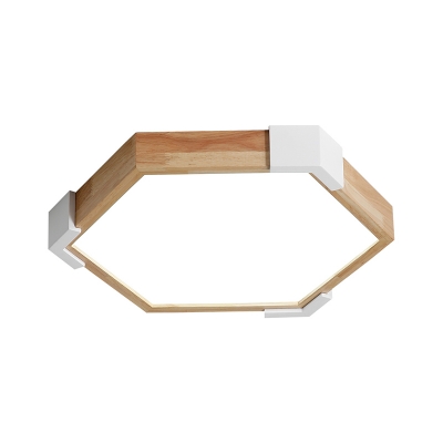 Hexagon Bedroom Flushmount Lighting Wood LED Minimalism Ceiling Mounted Fixture in White/Warm Light, 16