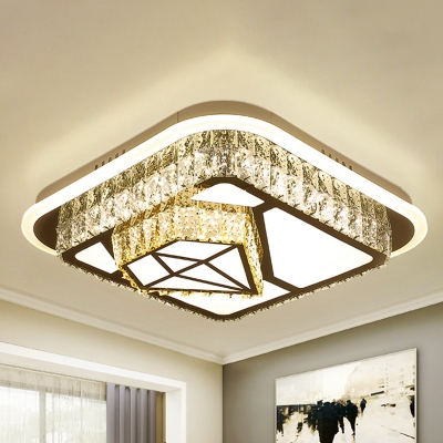 LED Flush Mounted Light Contemporary Round/Square/Diamond Faceted Crystal Flush Lamp Fixture in White