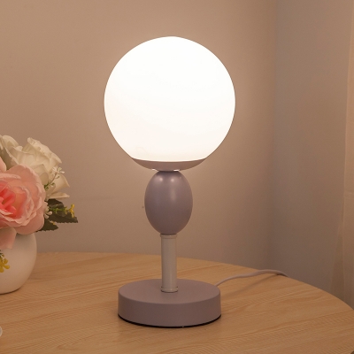Macaron Ball Nightstand Lamp Cream Glass 1 Bulb Children Bedside Table Light in Grey/Pink/Yellow