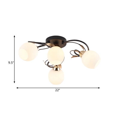 Metal Black Semi Mount Lighting Twisted Branch 4/6/9 Bulbs Traditional Flushmount with Orb Opal Glass Shade