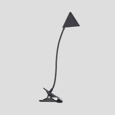 Metal Triangle USB Reading Light Modernist LED Flexible Desk Lamp in Black with Fixing Clip