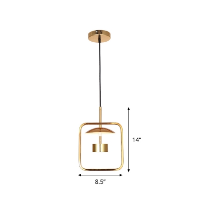 Metallic Square-Frame Suspension Lamp Modernist LED Gold Ceiling Pendant Light with Shade/Shadeless