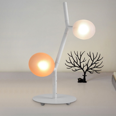 Modern Style Vine Table Lamp Frosted Opal and Amber Blown Glass Orb 2 Bulbs Bedside Nightstand Light in White