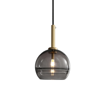 Modernist Sphere Hanging Lamp Clear/Smoke Gray Ruffle Glass 1 Light Living Room Pendant Lighting