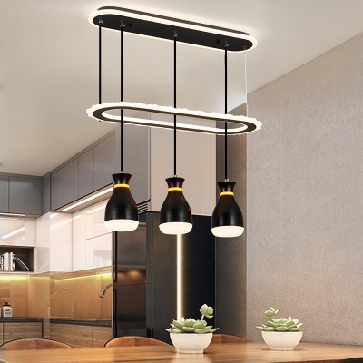 Oblong Cluster Hanging Light Modernist Acrylic 3-Head White/Black Suspension Pendant with Bottle Shade for Dining Room