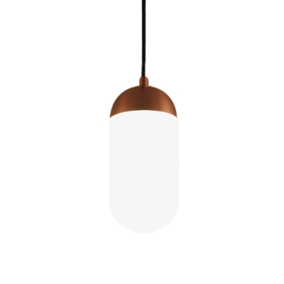 Opal Glass Capsule Pendant Lighting Modern 1-Bulb Hanging Lamp Kit in Copper over Table