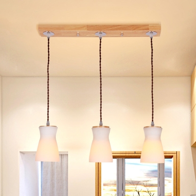 Opal Glass Milk Can Hanging Lighting Modernist 3 Lights Wood Multi Light Pendant over Dining Table