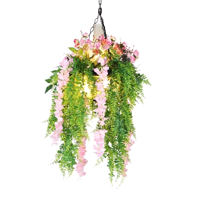 Pink/Green 1-Head Hanging Light Industrial Style Iron Artificial Plant Pendant Lighting Fixture for Restaurant