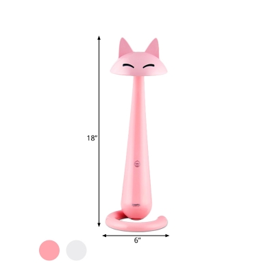 Plastic Smiling Fox Shape Reading Light Cartoon LED Night Table Lamp in White/Pink for Bedside