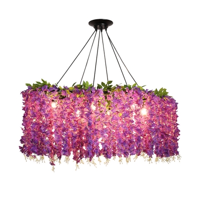 Purple Flower Island Ceiling Light Industrial Style Metal 6 Lights Restaurant Down Lighting Pendant
