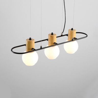 Rotatable Bulb Shaped Pendant Lamp Nordic Milk Lattice Glass 3/4 Lights Dining Room Island Lighting in Black-Wood