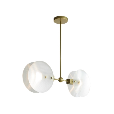 Round Panel Restaurant Hanging Chandelier Acrylic 2/3 Bulbs Postmodern Ceiling Pendant Lamp in Gold