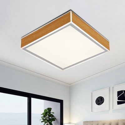 Simple Square LED Flush Light Wood Bedroom Flush Mount Ceiling Lighting in Warm/White Light