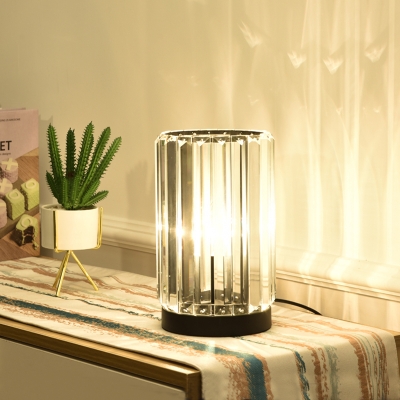 Single Barrel Shape Night Lamp Vintage Black Prismatic Crystal Table Light for Bedroom