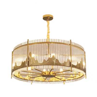 Traditionalism Circular Chandelier 8 Bulbs Crystal Rod Hanging Lamp in Gold with Mountain Edge Design