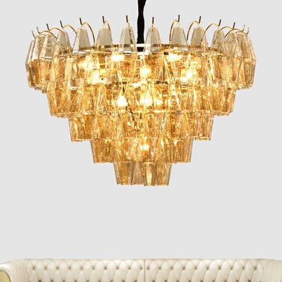Vintage Cone Shape Drop Lamp 7-Bulb Amber Glass Chandelier Pendant Light for Living Room