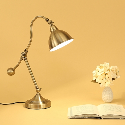 Vintage Gourd Table Lamp 1-Bulb Metal Desk Reading Light in Gold with Balance Arm