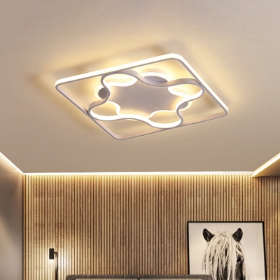 White Square and Arc Frame Ceiling Flush Modern LED Acrylic Flush Mount Lighting in White/Warm Light, 18