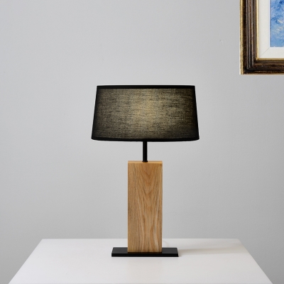 Wood Brick Table Lamp Simplicity 1 Bulb Bedside Nightstand Light with Black Circle Fabric Lampshade