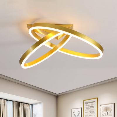 X Crossed Ring Ceiling Flush Mount Minimalist Stylish Acrylic Gold/Coffee LED Flushmount Lighting in Warm/White Light, 12