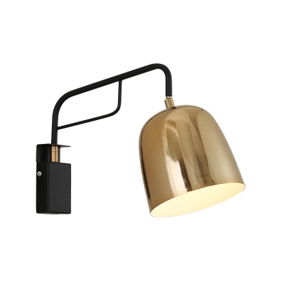 1 Head Bedside Sconce Light Fixture Postmodern Black and Gold Wall Lamp with Cup Metal Shade