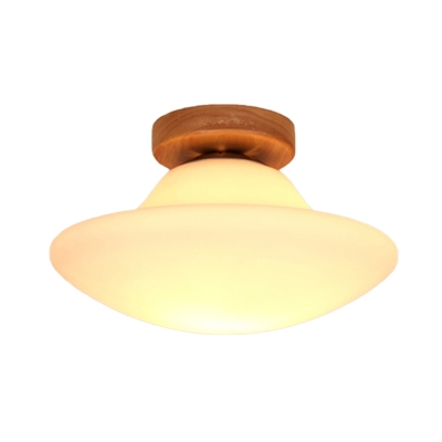 1 Head Corridor Flush Ceiling Light Modern Gold Flushmount Lamp with Mushroom Milk White Glass Shade