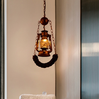 1 Head Kerosene Suspension Light Industrial Brass Finish Clear Glass Hanging Pendant with Curved Beam Deco