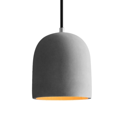 1-Head Mini Pendant Light Fixture Industrial Dome/Can/Barn Cement Hanging Ceiling Lamp in Grey over Table, 5