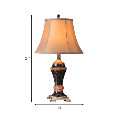 1 Head Night Stand Lamp Fabric Traditional Living Room Table Light with Flared Shade in Khaki