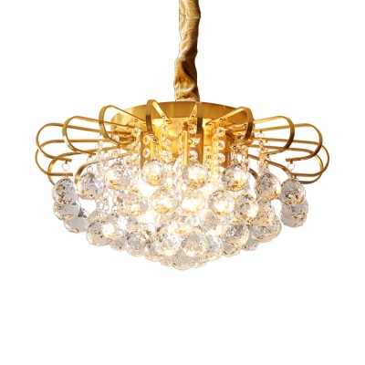 3/5-Head Crystal Ball Pendant Light Minimalist Gold Teardrop Living Room Chandelier, 14