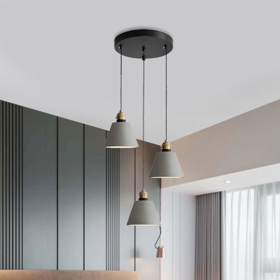 3 Lights Multi Pendant Light Vintage Cone/Bell/Drum Cement Hanging Ceiling Lamp in Grey, 3