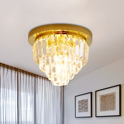 4-Bulb Crystal Ceiling Light Fixture Modern Style Gold Layered Corridor Flushmount Lighting