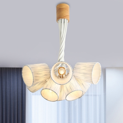 6/9 Lights Living Room Multi Pendant Modern White/Black Hanging Ceiling Lamp with Barrel Fabric Shade