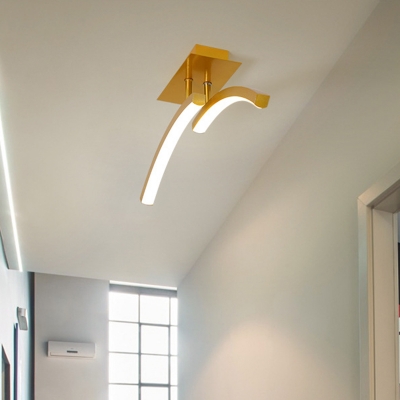 Acrylic Dual Arc Semi Flush Light Minimalist LED Flush Ceiling Lamp in Gold, Warm/White Light