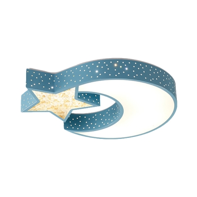 Acrylic Star and Moon Ceiling Mount Contemporary Blue/Green LED Flushmount Lighting for Bedroom