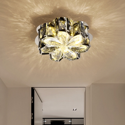 Amber/Smoke Gray LED Flush Light Fixture Minimalism Beveled Crystal Prism Blossom Flush Mount Lamp
